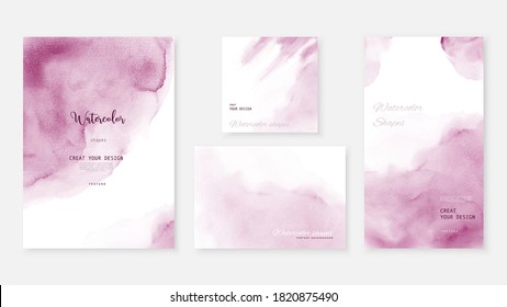 Creative abstract template background set with pink watercolor stains