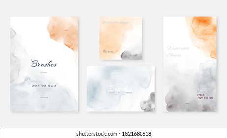 Creative abstract template background set with pastel watercolor stain