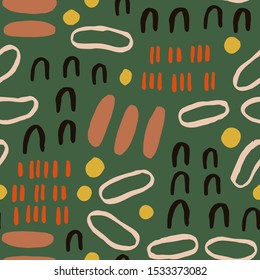 Creative abstract texture with different Brush Strokes. Vector seamless pattern with hand drawn ink shapes.