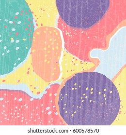 Creative abstract textured background with many color spots. Different shapes. Trendy style. Colorful daub. Art. It can be used for card, cover, poster, collage, invitation. Vector illustration, eps10