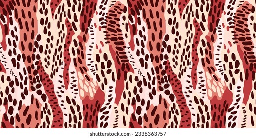 Creative abstract textured leopard skin seamless pattern. Trendy animal fur wallpaper. Wild african cats camouflage background. Design for fabric, textile, wrapping paper, cover, poster, Illustration