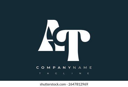 AT Creative Abstract Typography Logo Design. Elegant logo combining bold typography and creative shapes, ideal for branding and identity solutions.