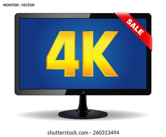 Creative abstract ultra high definition digital television screen technology concept: 4K TV or computer PC monitor display isolated on white background with reflection effect