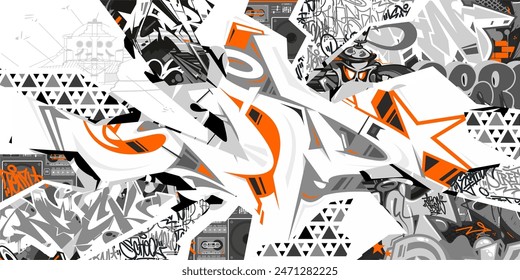 Creative Abstract Urban Street Art Graffiti Style Vector Collage Illustration Background Template