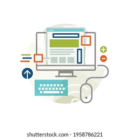 Creative abstract vector art advertising marketing illustration of application design. Geometric shapes compiled modern concept. Template creating editorial layout graphic designer art director manage