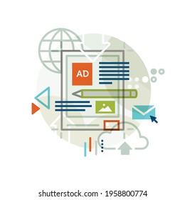 Creative abstract vector art advertising marketing illustration of application design. Geometric shapes compiled modern concept. Template computing cloud transfer files email electronic PDF upload zip