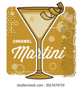 Creative abstract vector art drink caramel martini illustration design. Geometric shapes compiled modern concept create layout glass alcohol cocktail pour stir ingredients mix ice cube graphic outline