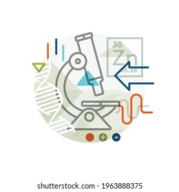 Creative abstract vector art  illustration science graphics. Geometric shapes modern concept. petri dish chemical medicine element microscope glass chemist sign DNA periodic table laboratory line art