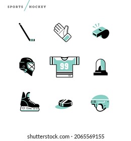 Creative abstract vector art illustration of hockey sport. Geometric shapes modern concept Line art helmet stick puck gloves goal goalie ice jersey rink ref whistle skates offsides siren score outline