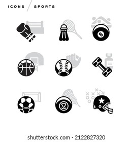 Creative abstract vector art illustration of sports icons. Geometric modern concept. Line art football basketball soccer lifting weights helmet lacrosse boxing racket pool baseball glove ring outline