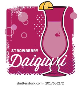Creative abstract vector drink strawberry daiquiri illustration design. Geometric isolated garnish frozen concept create layout glass alcohol cocktail pour stir ingredients ice cube graphic outline