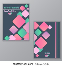 Creative abstract vector with rhombus 
 cover for web and print , pink , turquoise and lilac colors on white and dark gray , retro 80s style 