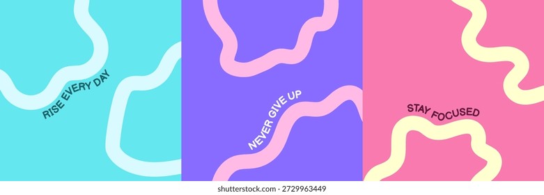 Arte de parede abstrata criativa com ondas de fluido vibrantes e design de texto de inspiração