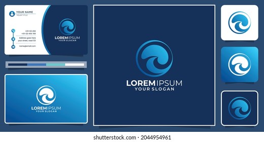 creative abstract wave circle shape logo with modern gradient color, icon and business card design.