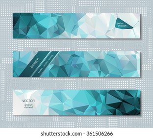 Creative abstract website header or banner set. Design template with polygonal pattern.