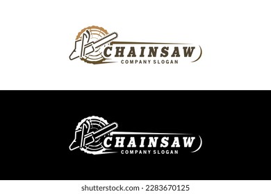 Creative abstract woodworking chainsaw logo design template