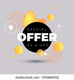 Creative abstraction template with different geometric shapes and lettering special offer 