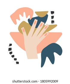 Creative abstraction.Colorful shapes, textures, hand.Modern impressionist art for posters, banners, postcards, leaflets.