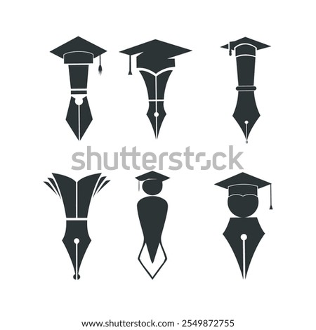 Creative Academic Icons with Graduation Cap and Pen