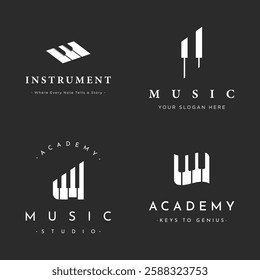 Creative academy music piano logo design. Logo for orchestra, community, studio.