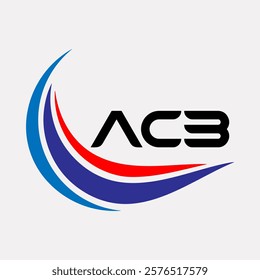 Creative ACB Logo Design Featuring Dynamic Blue and Red Swirls with Modern Typography on White Background