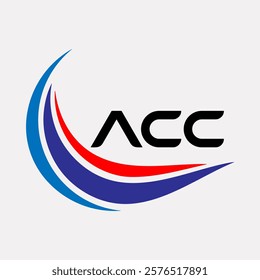 Creative ACC Logo Design Featuring Dynamic Blue and Red Swirls with Modern Typography on White Background