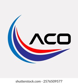 Creative ACO Logo Design Featuring Dynamic Blue and Red Swirls with Modern Typography on White Background