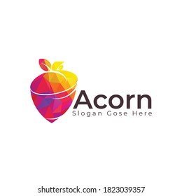 Creative Acorn Concept Logo Design Template. Acorn with leaf logo illustration vector template.