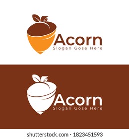 Creative Acorn Concept Logo Design Template. Acorn with leaf logo illustration vector template.