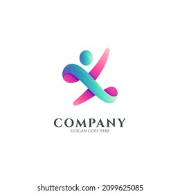 logotipo de plantilla de personas creativas y activas en forma simple y color degradado