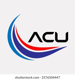 Creative ACU Logo Design Featuring Dynamic Blue and Red Swirls with Modern Typography on White Background
