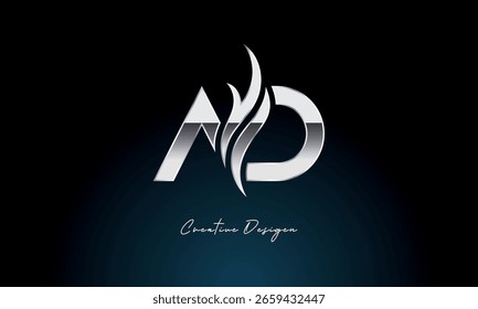 Monograma metálico atrevido del logotipo de la llama de la letra creativa del anuncio publicitario con el símbolo del fuego para la marca de Premium Chrome y la identidad visual