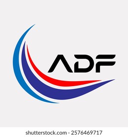 Creative ADF Logo Design Featuring Dynamic Blue and Red Swirls with Modern Typography on White Background