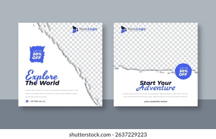 Creative Adventure Travel Social Media Post Template Brush Style – Editable Vector Design for Outdoor Adventure, Hiking Trips, and Travel Marketing