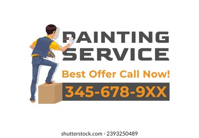 Creative advertisement for painting services and painters at work, vector illustration