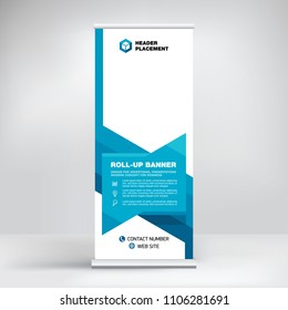 Creative advertising banner, roll-up design, stand for information, business concept for conferences, seminars, exhibitions, cool geometric background