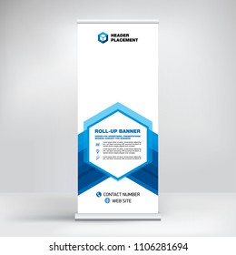 Creative advertising banner, roll-up design, stand for information, business concept for conferences, seminars, exhibitions, cool geometric background