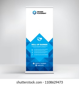 Creative advertising banner, roll-up design, stand for information, business concept for conferences, seminars, exhibitions, cool geometric background