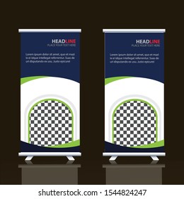 Creative advertising banner, roll-up design, stand for information, business concept for conferences, seminars, exhibitions, cool geometric background