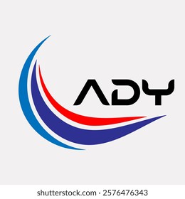 Creative ADY Logo Design Featuring Dynamic Blue and Red Swirls with Modern Typography on White Background