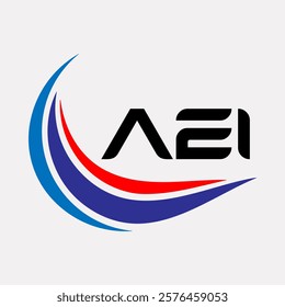 Creative AEI Logo Design Featuring Dynamic Blue and Red Swirls with Modern Typography on White Background, 