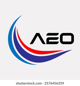 Creative AEO Logo Design Featuring Dynamic Blue and Red Swirls with Modern Typography on White Background