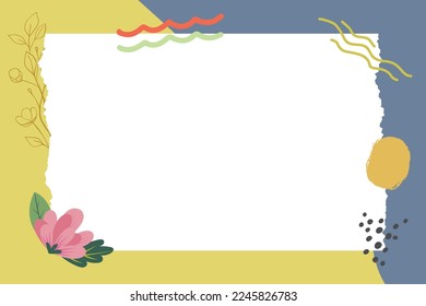 Páginas en blanco creativas y estéticas de papel rasgado con fondo abstracto floral