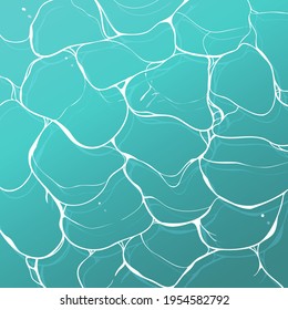 Creative aesthetic square poster with marine theme. Background with water in Japanese cartoon style for interiors, social networks. Illustration with sea foam, water streaks, thin lines, sea, ocean.