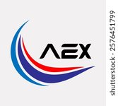 Creative AEX Logo Design Featuring Dynamic Blue and Red Swirls with Modern Typography on White Background