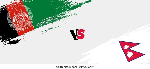 Creative Afghanistan vs Nepal brush flag illustration. Artistic brush style two country flags relationship background