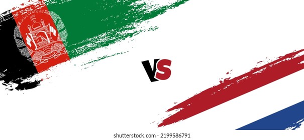 Creative Afghanistan vs Netherlands brush flag illustration. Artistic brush style two country flags relationship background