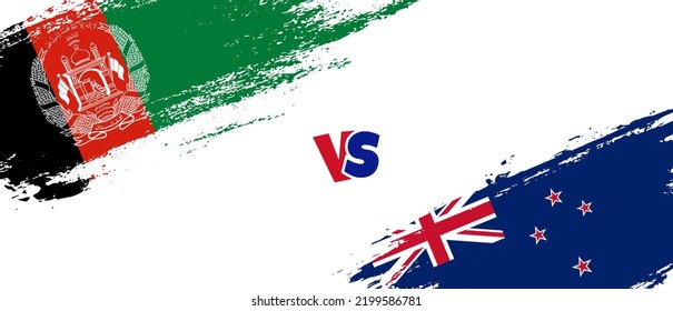 Creative Afghanistan vs New Zealand brush flag illustration. Artistic brush style two country flags relationship background