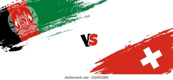 Creative Afghanistan vs Switzerland brush flag illustration. Artistic brush style two country flags relationship background