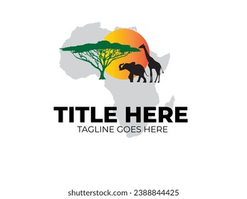 Creative Africa Logo with African Map alongwith African Tree and Animal